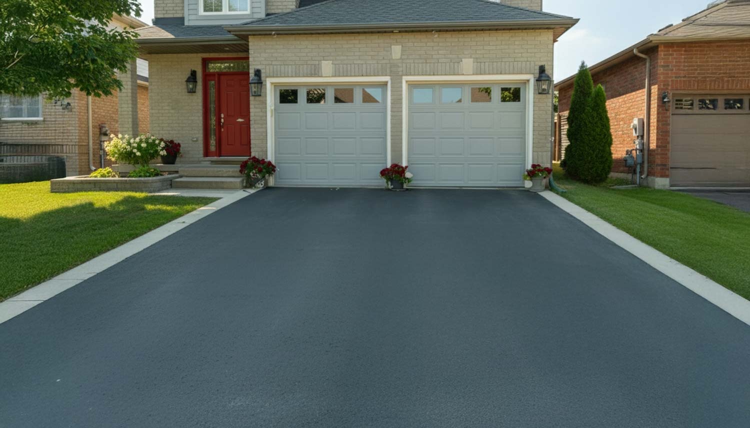 Completed residential driveway with professional clean edges